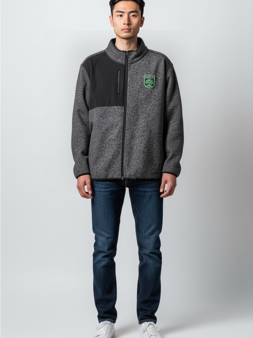 Antigua Men's Charcoal Gray Full-Zip Sweater with Black Yoke